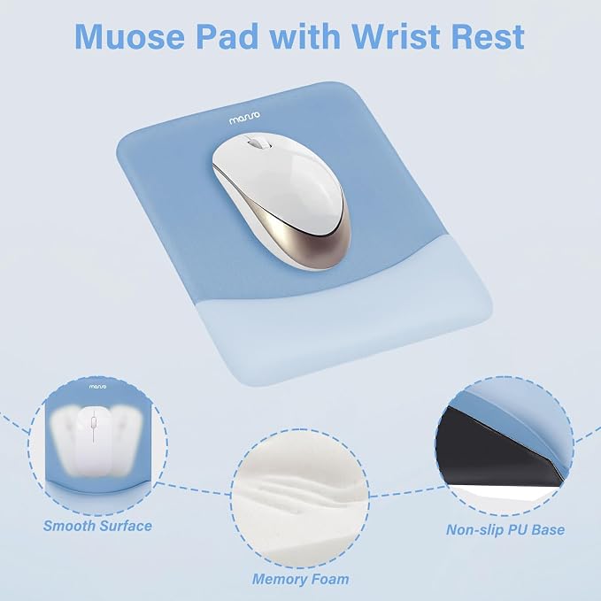 MOSISO Wrist Rest Support Mouse Pad & Keyboard Set, Stone Blue | Rectangular Ergonomic Mousepad, Non-Slip Base, Home/Office Pain Relief & Easy Typing, Neoprene Cloth & Raised Silicone Lining
