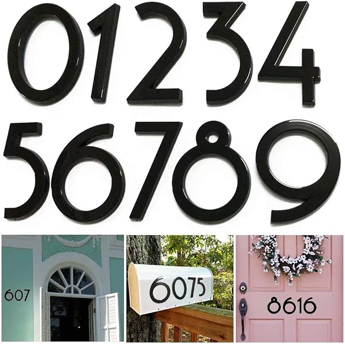 10 Pack Mailbox Numbers 0-9, 2 Inch High, Door Address Numbers Stickers for Apartment, House, Room, Office, Cars, Trucks, Black Plating Process Number Sign