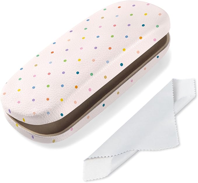 Glasses Case Hard Shell, Cute Sunglasses Case for Women Leather Protective Case for Eyeglass with Cleaning Cloth