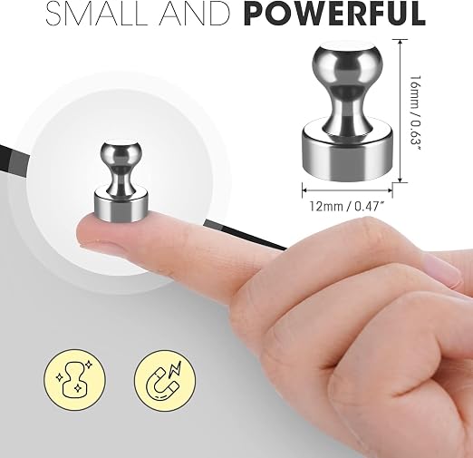 100 Pack Magnets for Whiteboard, Silver Magnetic Push Pins | Whiteboard Magnets, Fridge Magnets, Small and Strong Push Pin Magnet, Sticky Note Holder for Office, School, Refrigerator
