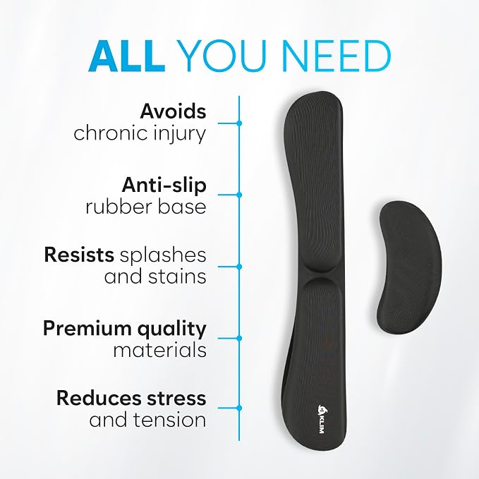 KLIM Mouse & Keyboard Wrist Rest Set - Silky Gel Memory Foam - Ergonomic Wrist Rest for Computer Keyboard, Wrist Pad for Keyboard + Wrist Rest for Mouse - for Gaming and Office - Pain Relief - Black