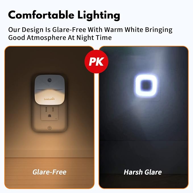 LuxLumin LED Night Light Plug into Wall with Smart Dusk to Dawn Sensor, Automatically Turn on and Off,Night Light for Kids,Bedroom,Bathroom,Stairs,Warm White, 4 Packs