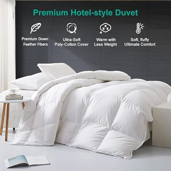 APSMILE Lightweight All-Season Down Feather Fibers Comforter Queen/Full Duvet Insert for Hot Sleepers/Warm Weather- Ultra-Soft High Fill-Power Hotel Collection Comforter, Thin Light Warmth(90"x90")