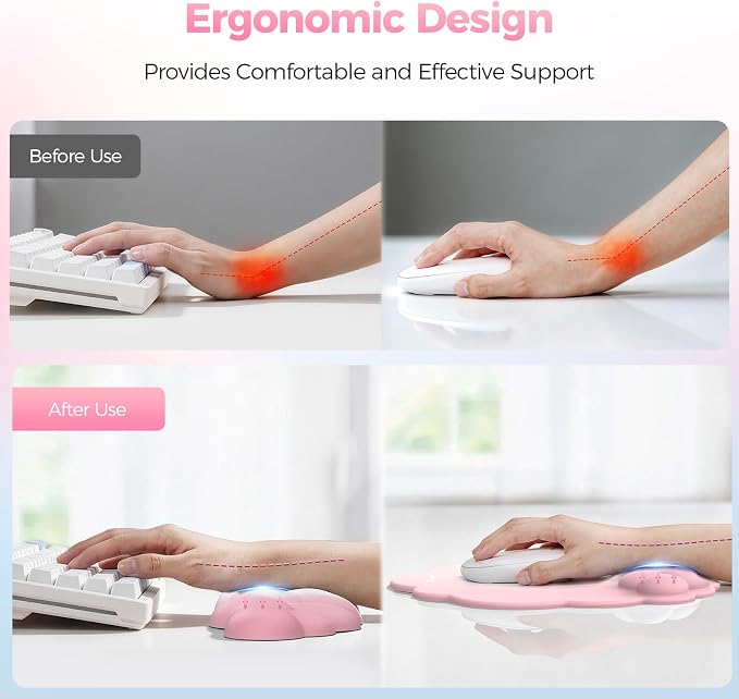 TECKNET Cloud Wrist Rest & Ergonomic Mouse Pad, Cloud Keyboard Wrist Rest with Non-Slip Base, PU Leather Memory Foam Wrist Pad for Keyboard and Mouse, Pain Relief for Typing, Gaming, Pink
