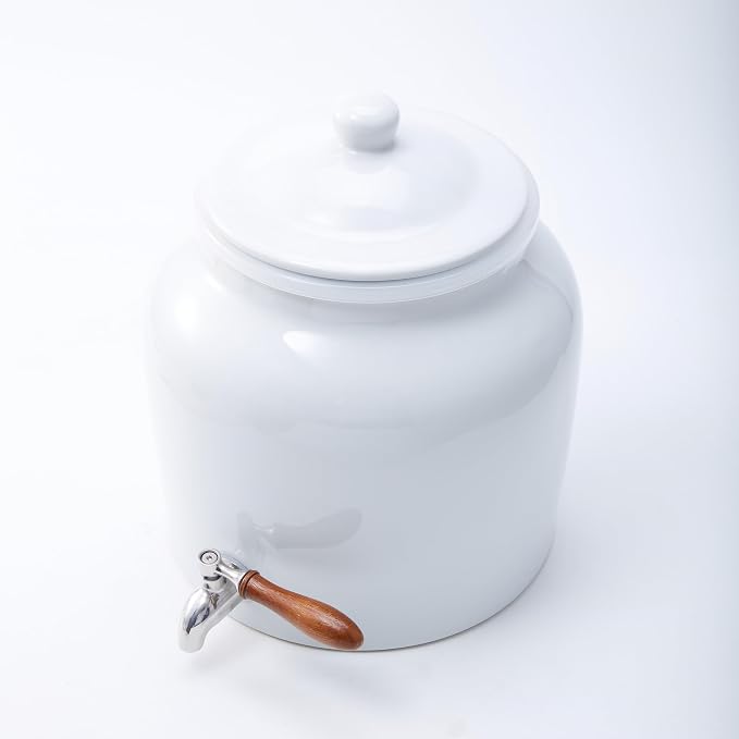 Ceramic Water Dispenser for 5 Gallon Bottle – Crock Water Dispenser with Durable Stainless Steel Faucet, Ideal for 3 to 5 Gallon Jugs, Classic Porcelain Water Crock Design for Home or Office Use