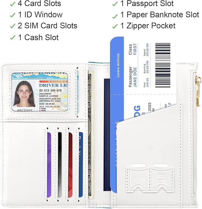 Passport Holder for Travel, RFID Blocking Passport Cover for Women Zipper | Travel Wallets, Passport Book Holder, Credit Card Holder, ID Window,SIM Card Slots, Coin & Tickets Pocket, Wild Flower