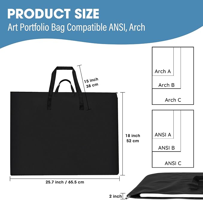 ZKOO Art Portfolio Bag, Light Weight Art Canvas Portfolio Case with Nylon Shoulder Strap, Carrying Storage Case for Artwork, Poster, Sketching, and Drawing (Compatible 18 * 24 Inch-Black)