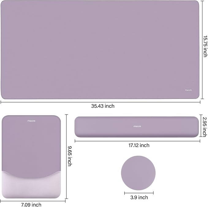 MOSISO Keyboard Mouse Pad Set, Large Gaming Mouse Pad&Keyboard Wrist Rest | Rectangular Mousepad with Wrist Rest&Coaster, Ergonomic Non-Slip&Easy Typing Pad with Curved Silicone Lining, Purple