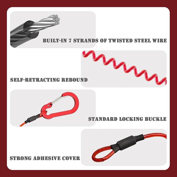 Passport Holder with Tether and Carabiner Clip to Prevent Loss and Theft, Rfid Passport Holder for Travel, Passport Cover, Wallet & Case for Men and Women (Red - Tether and Carabiner)