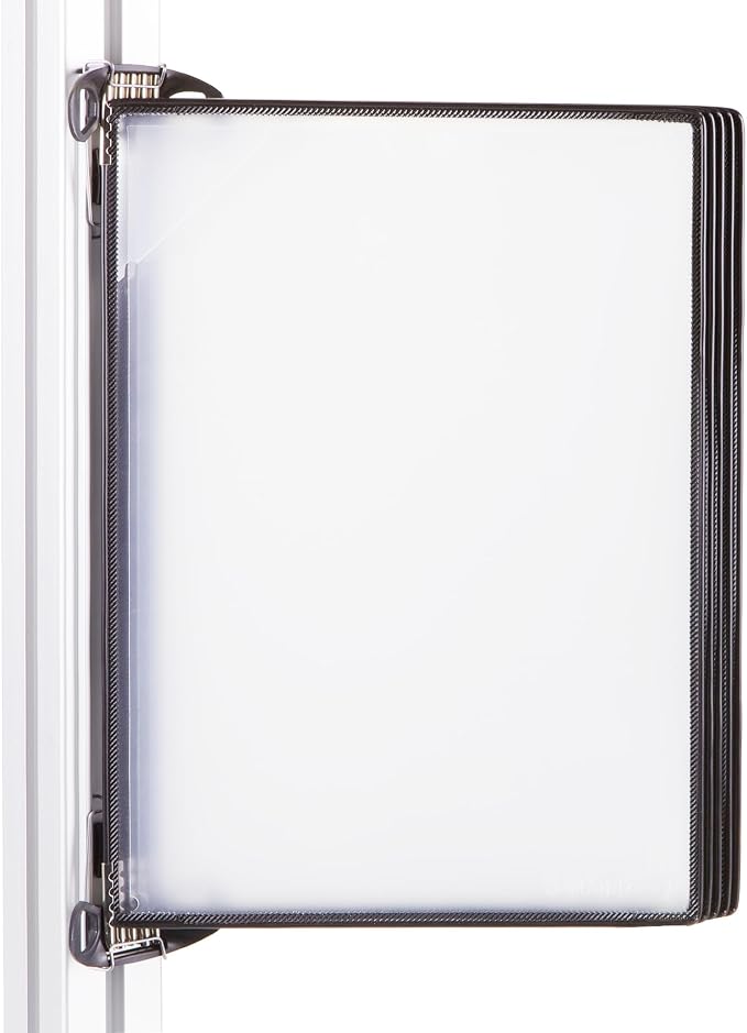 Tarifold Magnetic Wall Mount Reference System, 5 Pockets, Black | 5 double-sided PVC pockets hold 10 letter-size sheets, magnetic mounting plate, snap-on index tabs, easy to install