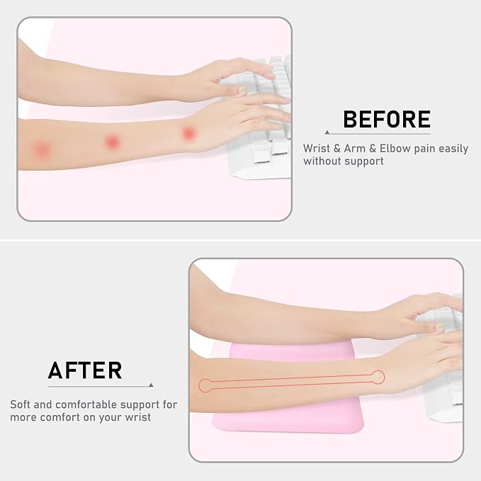 Leolee Elbow Rest Pads for Desk, Gel Ergonomic Wrist Rest Arm Rest Pads | Upgraded, Memory Foam, Non-Slip Base, Cushion Support Relieve Elbow and Wrist Pain for Computer, Office, 2 Packs, Pink