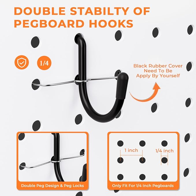 INCLY 220PCS Pegboard Accessories Organizer Kit for 1/4 Inch Pegboard | Extra Thick, Heavy Duty, Black Pegboard Hooks with Bins & Peg Lock, Peg Board Hooks Assortment, For Garage Wall Hanging Tools