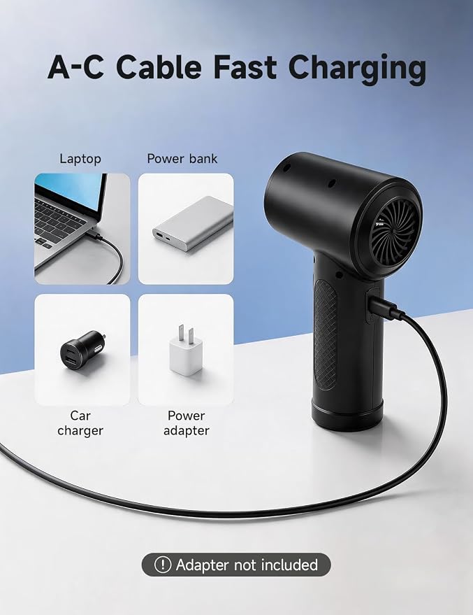 Compressed Air Duster, 100000RPM Electric Air Duster for Computer Keyboard, 6000mAh Rechargeable Cordless Air Blower with LED Light, Fast Charge Portable Air Can for PC Cleaning
