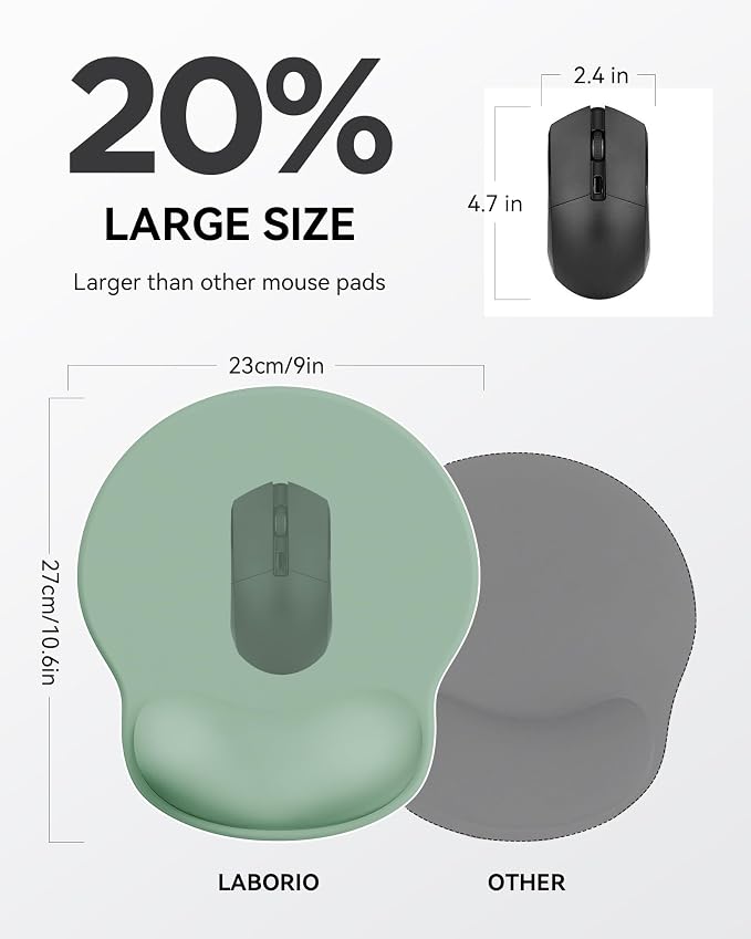 Mouse Pad with Wrist Rest for Desktop Large Ergonomic Mouse Mat(Green) | 10.6''L x 9''W Size, Gel Wrist Support, Non-slip Base, Washable Surface, Laptop Mousepad