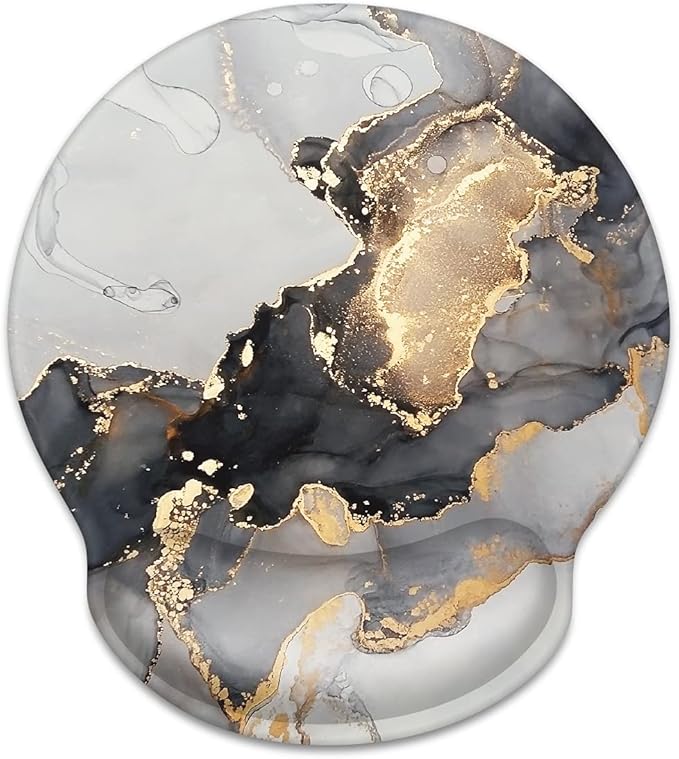 WAVEYU Gray Gold Black Marble Mouse Pad, Cool Mouse Mat for Men Women Non-Slip Rubber Base Mousepad for Desk Laptop Gaming Working Computers Easy Typing & Pain Relief