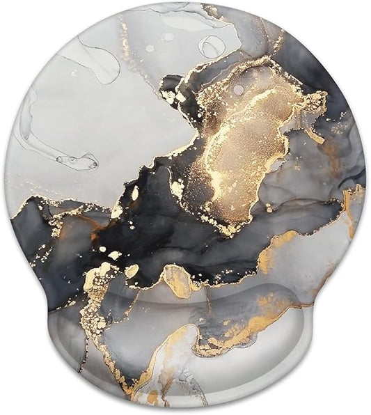 WAVEYU Gray Gold Black Marble Mouse Pad, Cool Mouse Mat for Men Women Non-Slip Rubber Base Mousepad for Desk Laptop Gaming Working Computers Easy Typing & Pain Relief