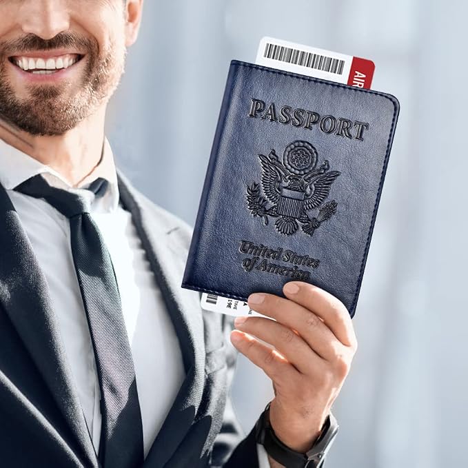 Passport and Vaccine Card Holder Combo, Passport Holder with Vaccine Card Slot, Passport Wallet, Passport Cover, Passport Case, Passport Holder for Women and Men(AB-Dark blue)
