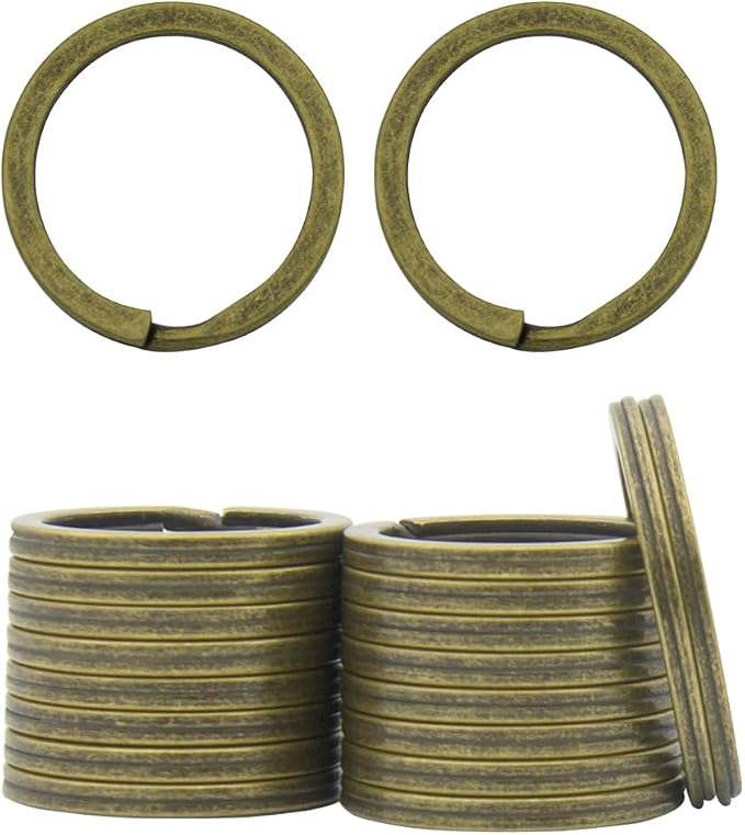 20 Pack Key Ring Keychain 1 Inch 25mm Diameter Metal Flat Split Key Chains Rings for Home Car Dog Tag Office Lanyards Keys Attachment Bronze