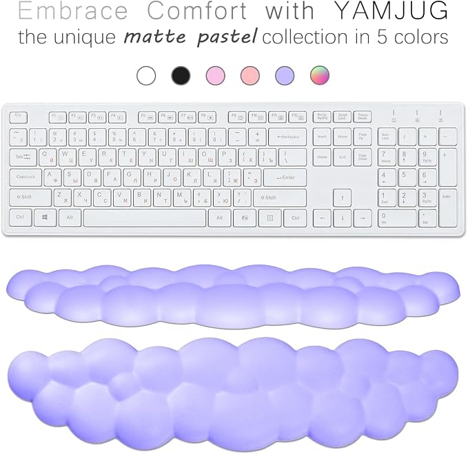 4 in 1 Ergonomic Leather Cloud Wrist Rest Keyboard and Mouse Pad & Coaster | Full 4-Piece Set, Non-Slip PU Base, Soft Memory Foam Comfort For Long Work/Gaming Hours, Cute Desk Decor, Easy To Clean