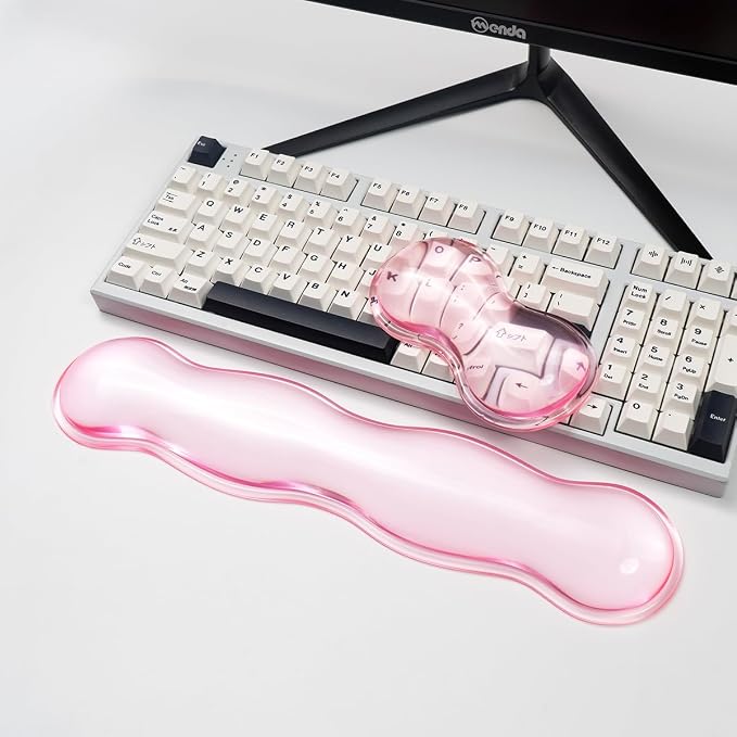 Ergonomic Silicone Gel Keyboard and Mouse Wrist Rest Set – Clear Wrist Rest for Keyboard 60%/68%/75%, Comfort & Support for Typing and Gaming(Pink)