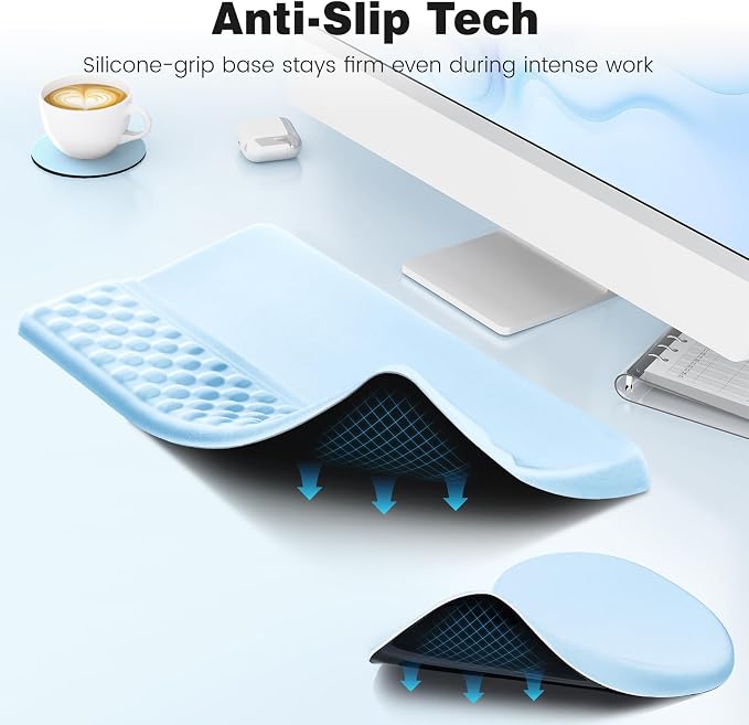 Ospelelf Keyboard Wrist Rest and Mouse Pad Set, Ergonomic Memory Foam Wrist Support, Aesthetic Desk Accessories for Office, Home & Gaming, Relief for Carpal Tunnel & Wrist Pain,Blue