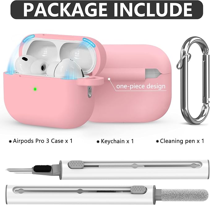 Ljusmicker for AirPods Pro 3 Case 2025 with Cleaner Kit,Magnetic Pink | Soft Silicone Protective Cover for Apple AirPod Pro 3rd Generation Case with Keychain for Women Men,Shockproof,Magnetic