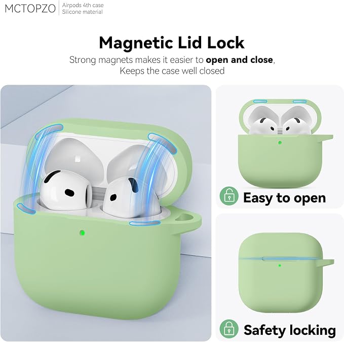 for AirPods 4 Case 2024 with Cleaner Kit & Keychain-Magnetic Teal | Silicone Protective Cover for Apple AirPods 4th Generation Case,for Women Men,One-Piece Design,Shockproof,Dust Proof,Magnetic