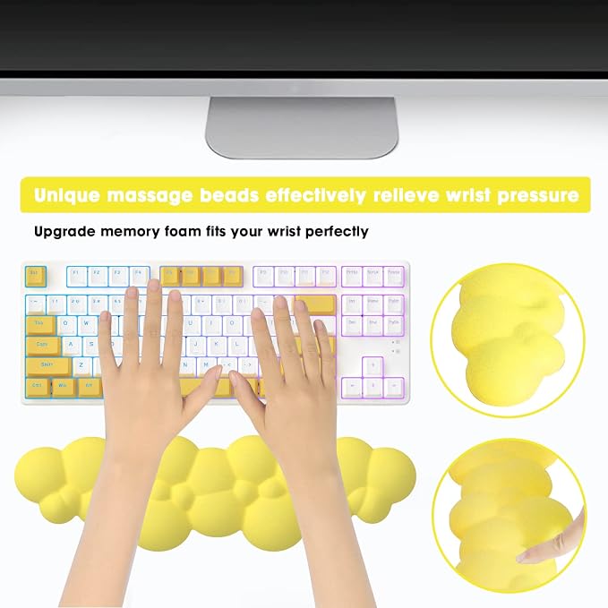 Gaming Keyboard Wrist Rest Pad,Memory Foam Keyboard Palm Rest, Ergonomic Hand Rest,Wrist Rest for Computer Keyboard,Laptop,Mac,Lightweight for Easy Typing Pain Relief (Yellow)