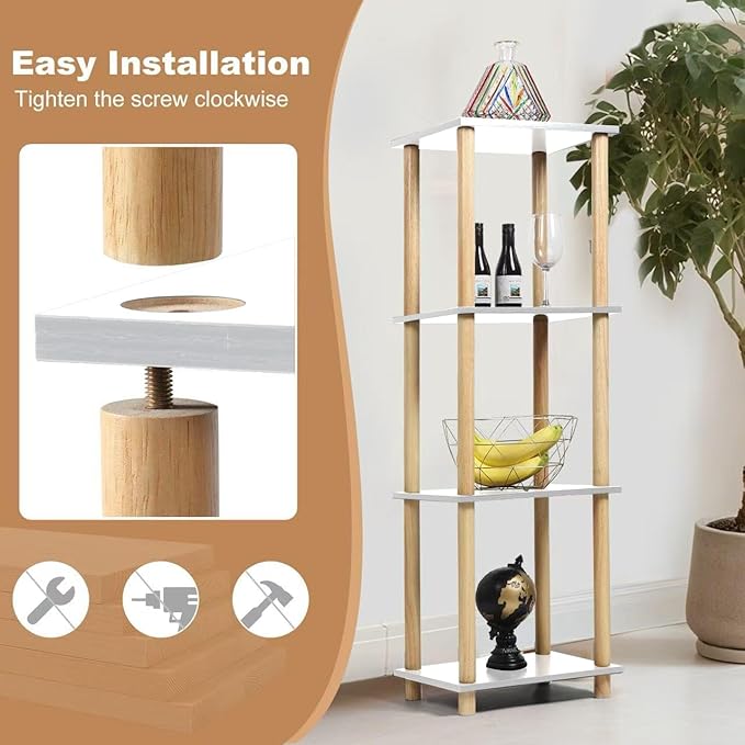 4-Tier White Bookshelf, Wooden Bookcase with Open Shelves, for Small Spaces,Living Room Bedroom Office,No-Tool Assembly,11.8" D x 14.1" W x 47.2" H inches.