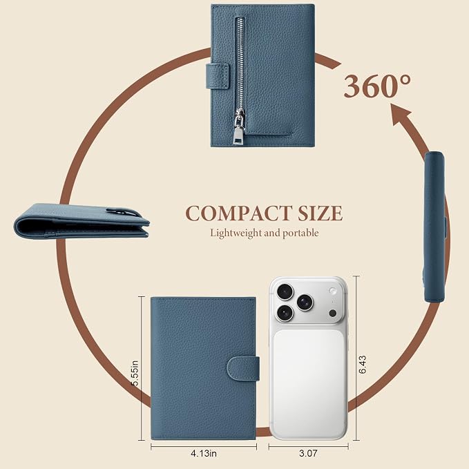 Genuine Leather Passport Holder for Women Men, Hidden Airtag Pocket, RFID Blocking, Zippered Coins Pocket & Cash Compartment Travel Gifts Essentials Passport Cover Case - Navy blue
