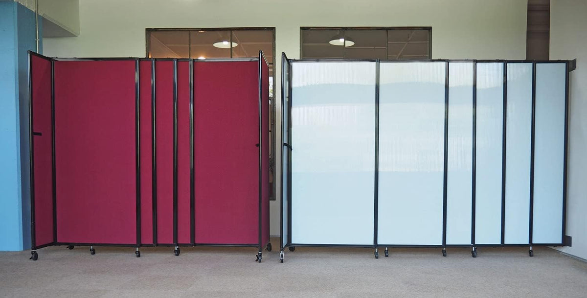 Wall-Mounted Sliding StraightWall Room Divider | Adjustable Widths | Locking Wheels | Room Separator | Up to 11'3" Wide x 5' Tall Latte Fabric Panels