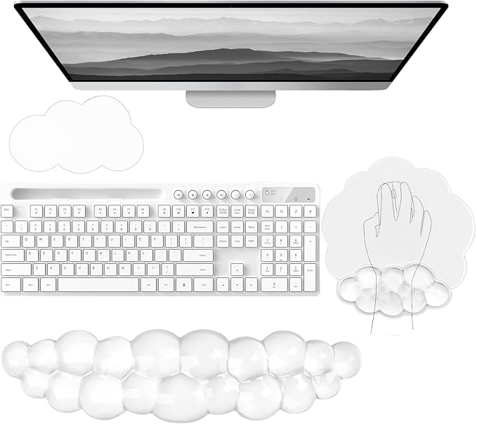 Gel Cloud Wrist Rest for Keyboard and Mouse Clear Mouse Pad with Wrist Rest 3PCS Ergonomic Cool Keyboard Wrist Pad Cute Acrylic Coaster Non-Slip Cute Transparent Mouse Wrist Pad for Computer Keyboard