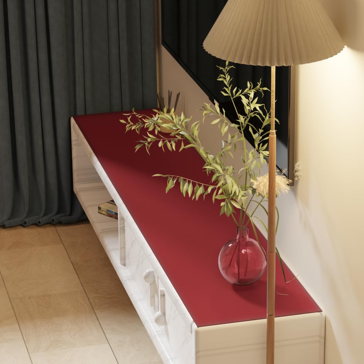 Leather Dresser Cover,1.8mm Thick,14x96 Inch,Dresser Protector Top,Dresser Top Protector,Dresser Cover Top,Dresser Top Cover,Dresser Cover Top for Bedroom.(Black+Wine Red,14x96)