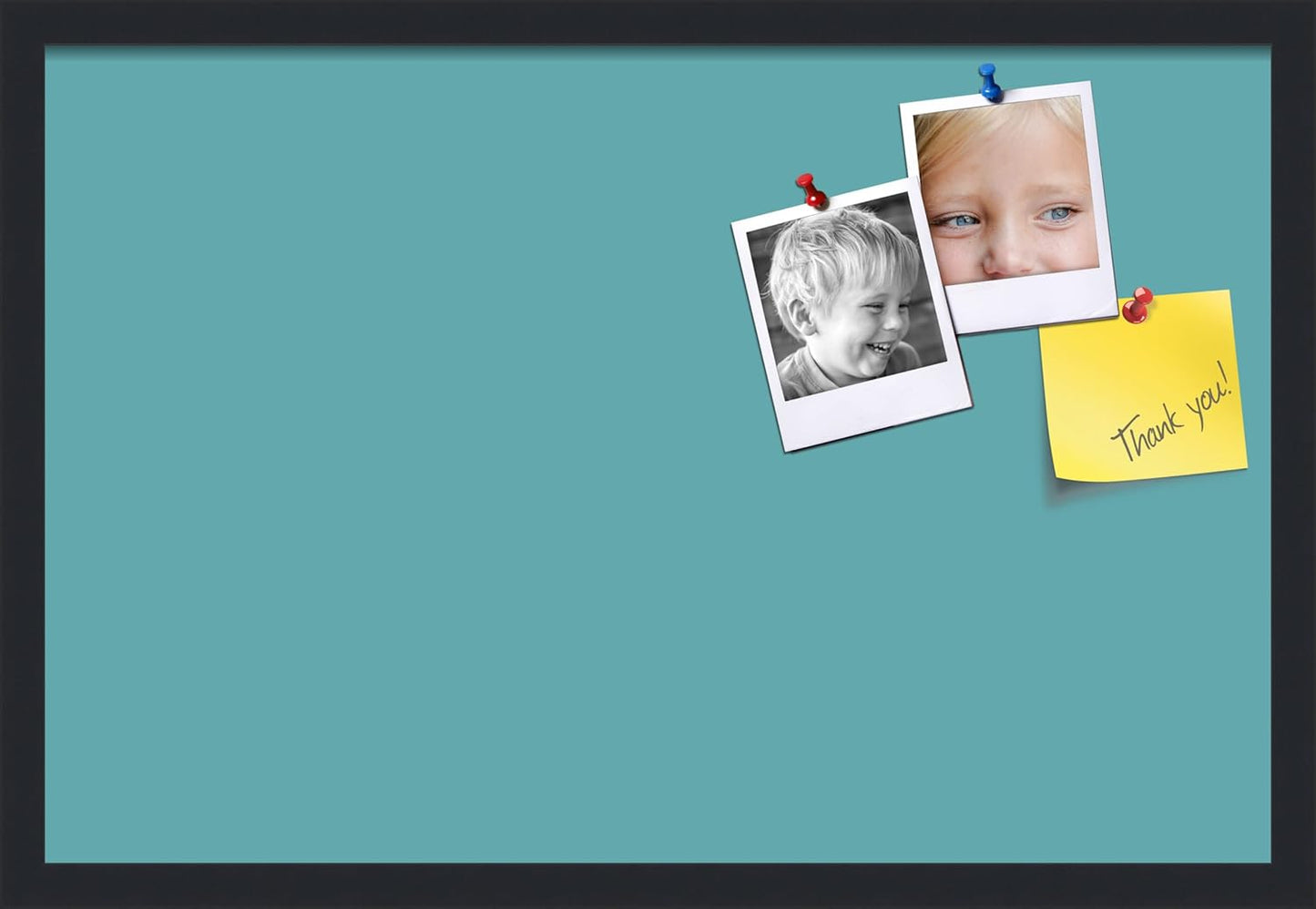 PinPix 27x18 Inch Cork Bulletin Board. This Decorative Framed Pin Board Comes with Aqua Pastel Design and a Satin Black Frame. Ideal for Home Office Decor or Message Board (PinPix-1806)