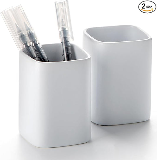Pen Holder, 2 Pack Pencil Holder for Desk,Ceramic Pencil Cup Desk Organizer, Makeup Brush Holder Cute, Stationery Accessories for Office, School, Home (Matte white)
