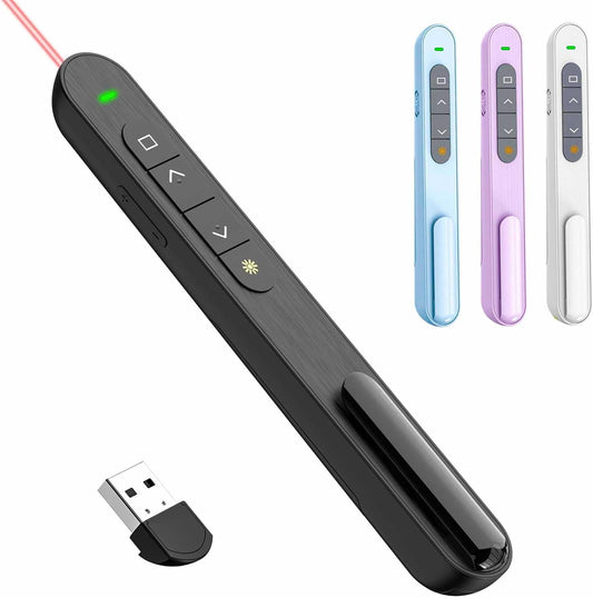 QUI Presentation Clicker for PowerPoint, RF 2.4GHz USB Wireless Presenter Remote with Volume Control, PowerPoint Clicker Slide Advancer for Mac, Windows, Laptop, Keynote
