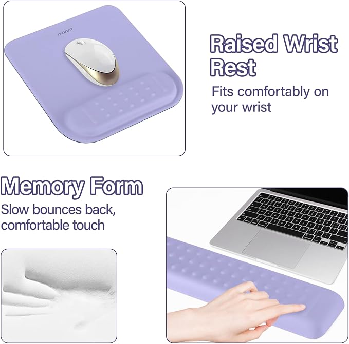 MOSISO Keyboard Stand&Wrist Rest Support for Keyboard &Mouse Pad Set | Ergonomic Massage Wrist Rest Set, Easy Typing Working Acrylic Clear Stand for Office Home, Purple