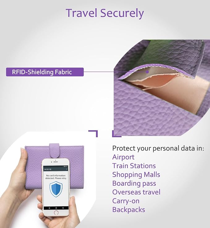 RFID Passport Wallet for Women, Genuine Leather Travel Holder | Slim Passport Holder with RFID Protection, Dedicated Storage for Cards, Coins and Travel Essentials, Gift Ready (Lavender)