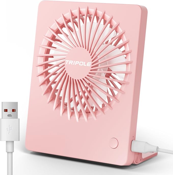 TriPole Mini Desk Fan USB Powered Portable Fan Small Personal Fan 3 Speeds Strong Airflow Table Fan for Travel Home Office Bedroom Desktop, 3.3ft Cable (No Battery, Pink)