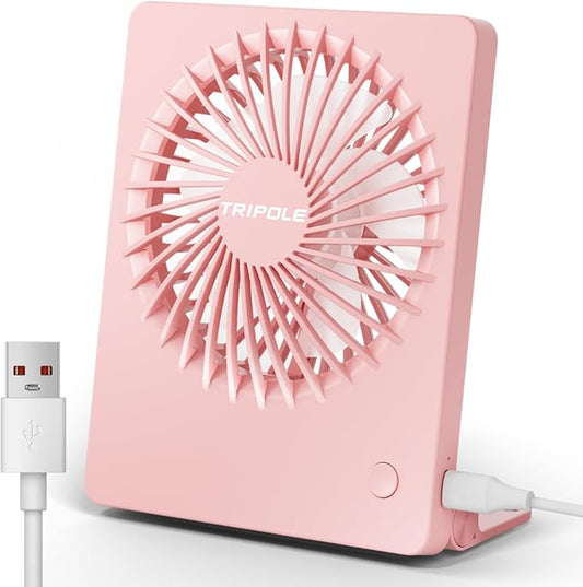 TriPole Mini Desk Fan USB Powered Portable Fan Small Personal Fan 3 Speeds Strong Airflow Table Fan for Travel Home Office Bedroom Desktop, 3.3ft Cable (No Battery, Pink)