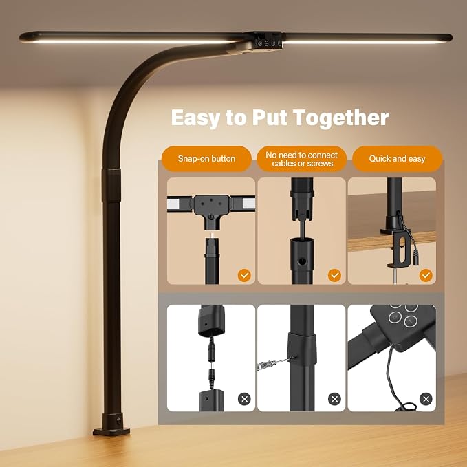 LED Desk Lamp for Home Office - Dimmable Computer Desk Light with Clamp, Modern Architect Task Lamp with Color Changing, Flexible Desktop Lamp with Gooseneck for Monitor, Double Head, Black