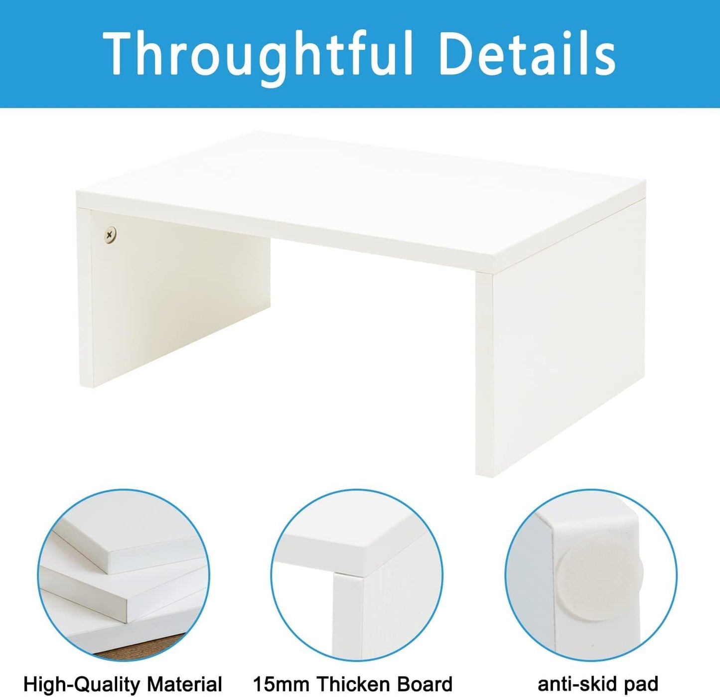 TEAMIX 6.7 inch Height Monitor Stand Riser, Wood Monitor Riser with Storage for Desk Small Monitor Stand TV/Screen/PC/Laptop Riser Computer Stand Desktop Shelf (White-Higher)