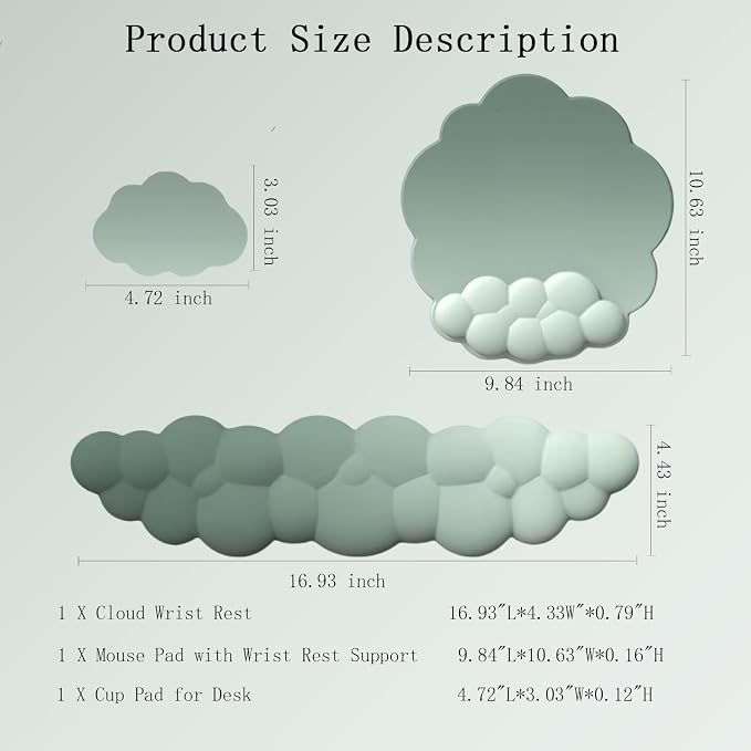 Cloud Keyboard Wrist Rest Dark Green Mouse Pad with Wrist Rest Ergonomic Wrist Pad Memory Foam Non-Slip Wrist Support for Computer Laptop Gaming Home Office Relief Typing Pain Green