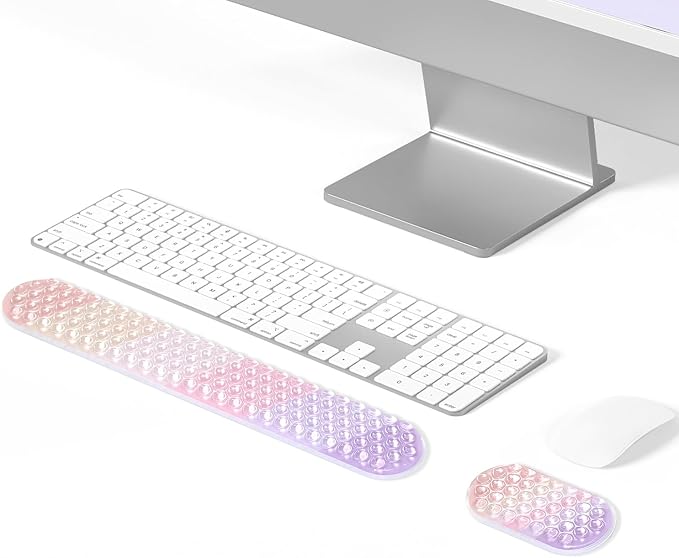 Keyboard & Mouse Wrist Rest Set, Wrist Gel Pad, Wrist Rest for Computer Keyboard Mouse, Cool Ergonomic Wrist Pain Relief Wrist Support Pad for Office School Home Laptop (Pink and Purple)