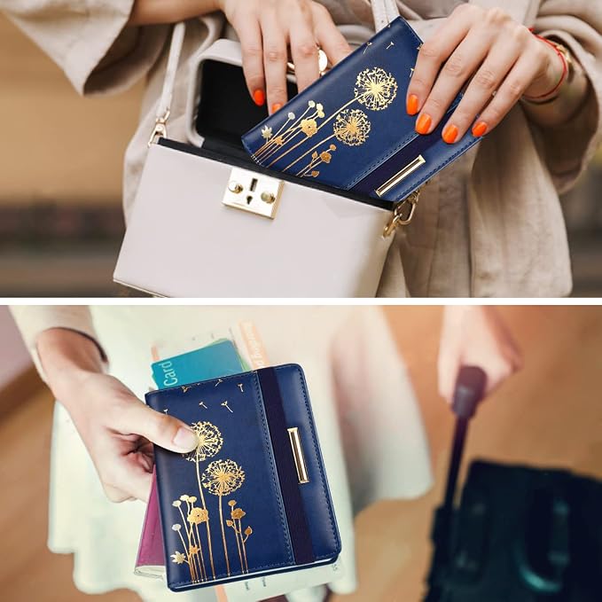 Coco Rossi Passport Holder for Travel Women Slim RFID Passport Cover Wallet | Travel Essentials, Passport Book Holders, Passport Cover Case, PU Leather, Cute, Thin, Spliced Design, Dandelion