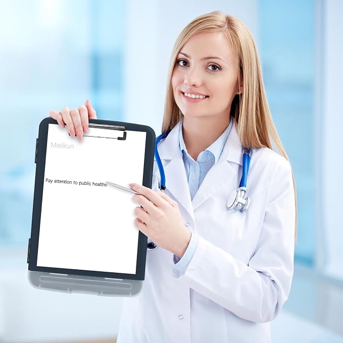 Meiikun Plastic Storage Clipboard, Clipboards with Storage, Nursing Clipboard with Pen Holder, Clip Boards 8.5x11 A4 Paper Folder for Nurse, Teacher, Work, Classroom (Navy)