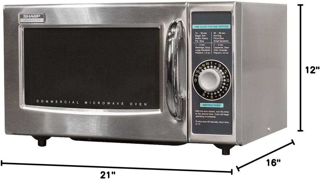 Sharp R-21LCFS Medium-Duty Commercial Microwave Oven with Dial Timer, Stainless Steel, 1000-Watts, 120-Volts