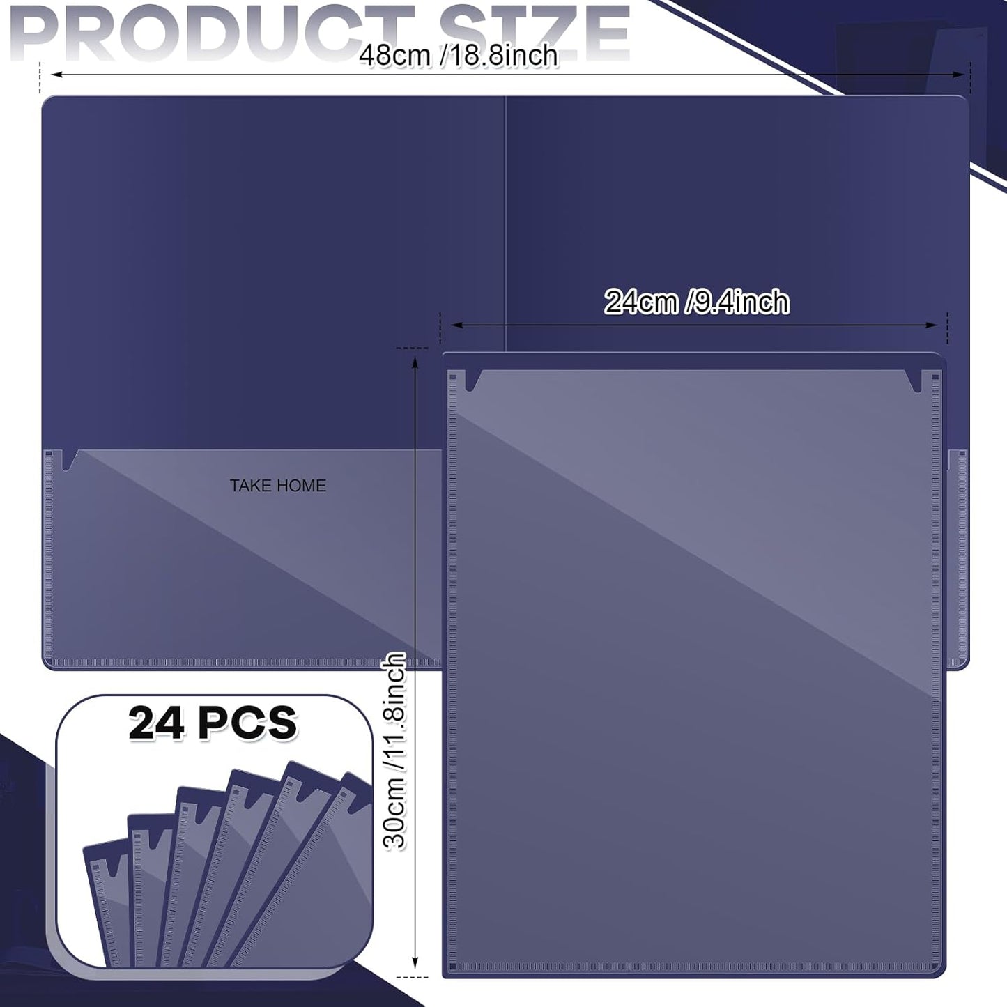Henoyso 24 Pcs Folders Take Home Heavy Duty 2 Pocket Homework Folders with Clear Front Pockets for Elementary Students Parent Teacher Communication (Navy Blue)