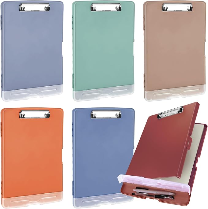 Crtiin 6 Pcs Colored Clipboard with Storage, 8.5 x 11 Inch Heavy Duty Plastic Nursing Clipboard Folder with Pen Holder A4 Medical Holder for Nurse Doctor Teacher Office, Organization (Multicolor)