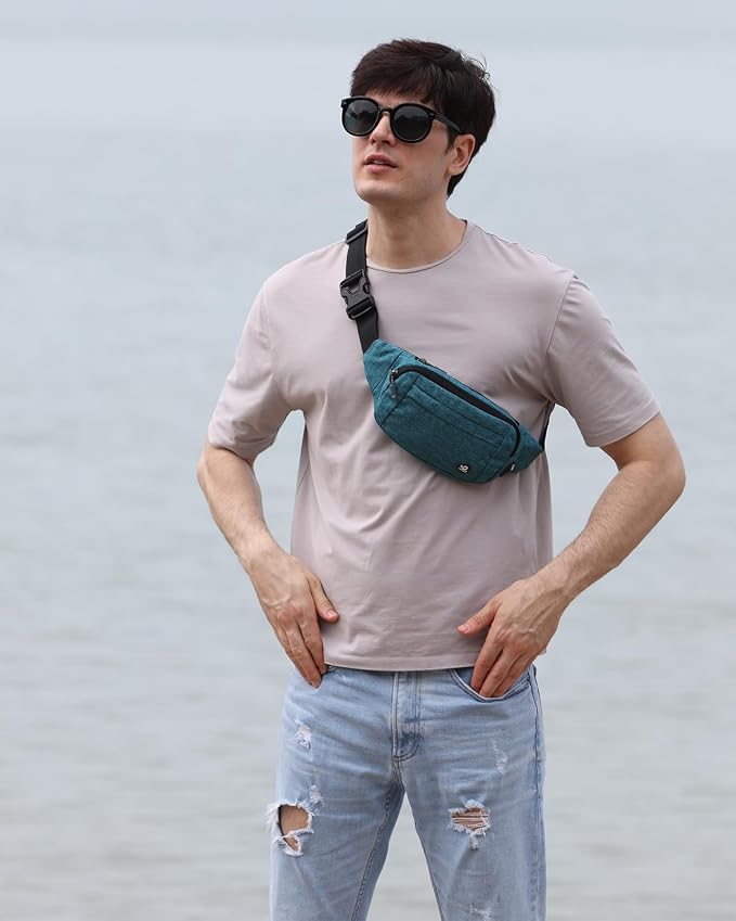 WATERFLY Small Fanny Pack Crossbody Lightweight Waist Bag for Woman Man | Adjustable extender strap, Slim compact, Water-resistant durable material, Breathable back pad, Multi-scene for travel, daily